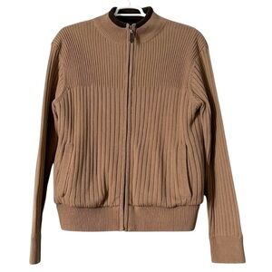 Lanesboro Men Chunky knit sharps fleece Textured Zip Sweater brown Long Sleeve L
